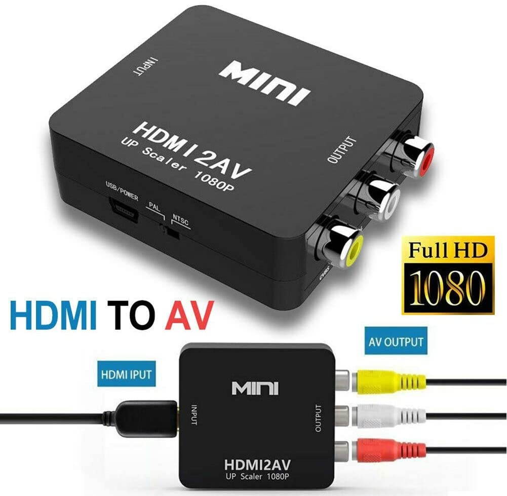hudiemm0B HDMI to AV Adapter, Portable Mini Full HD 1080P HDMI to AV RCA Adapter Audio Composite Converter Box