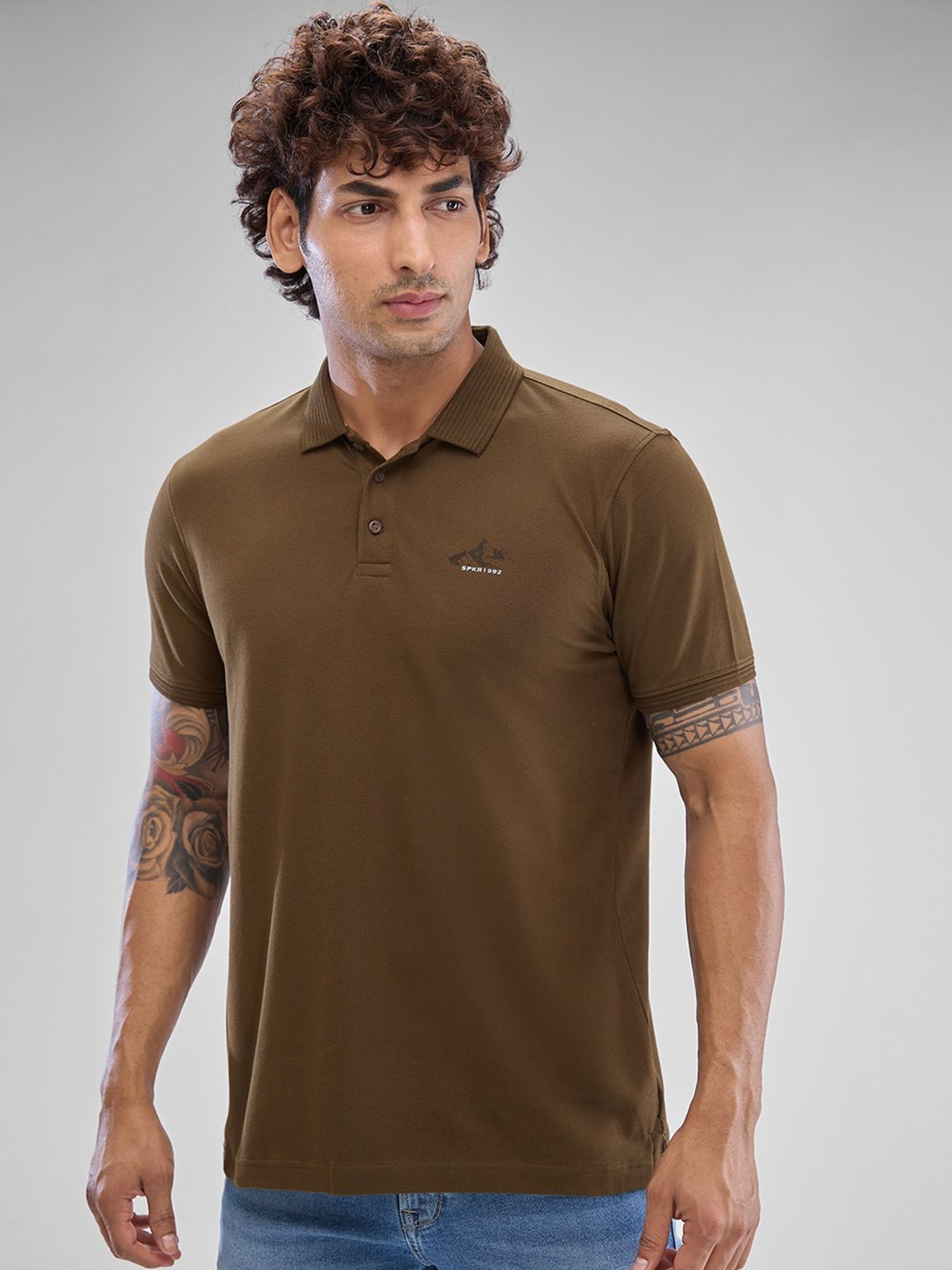 Spykar Green Slim Fit Polo T-Shirt