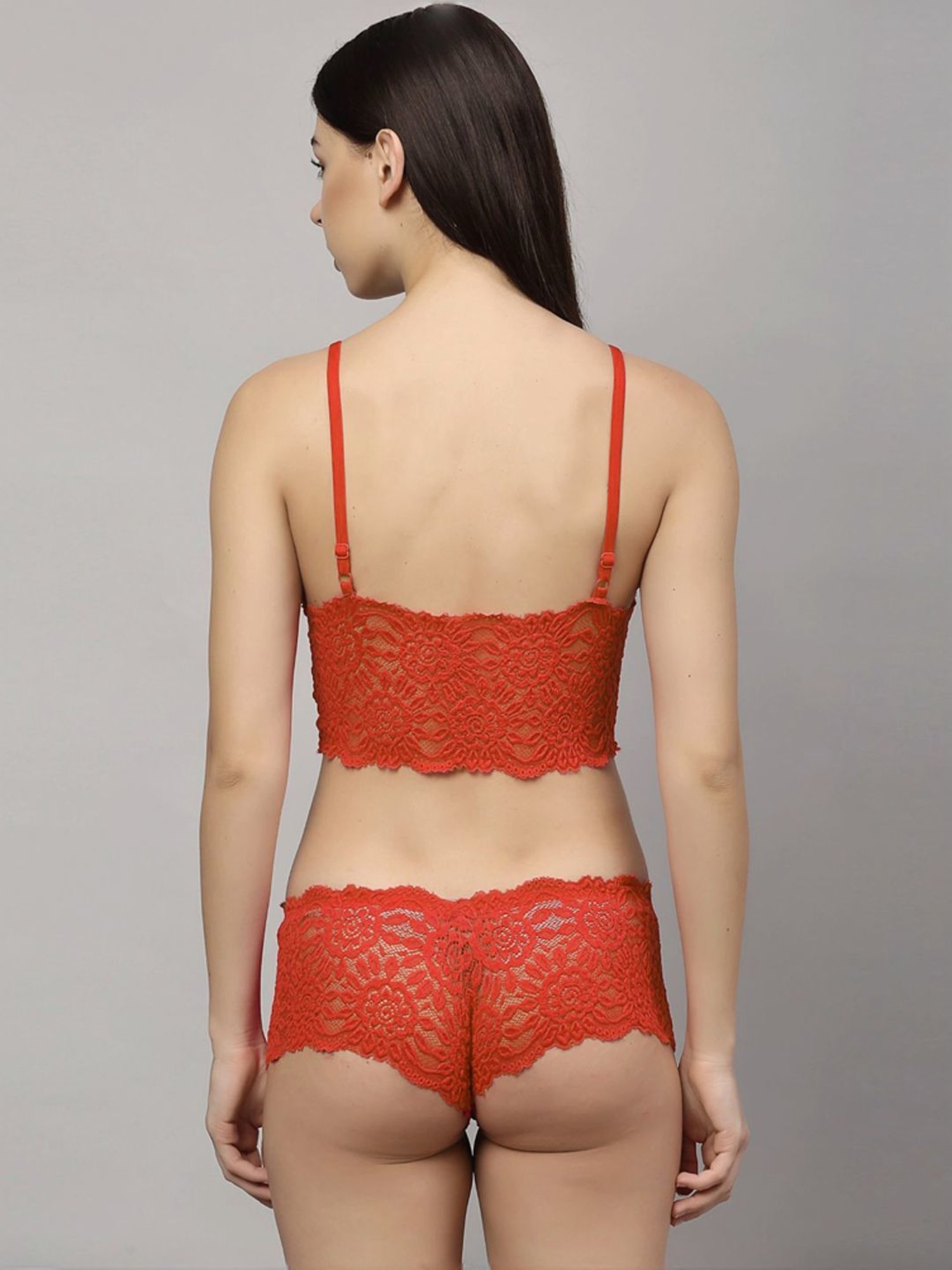 AROUSY Red & Black Self Pattern Bra Panty Set - Pack Of 2