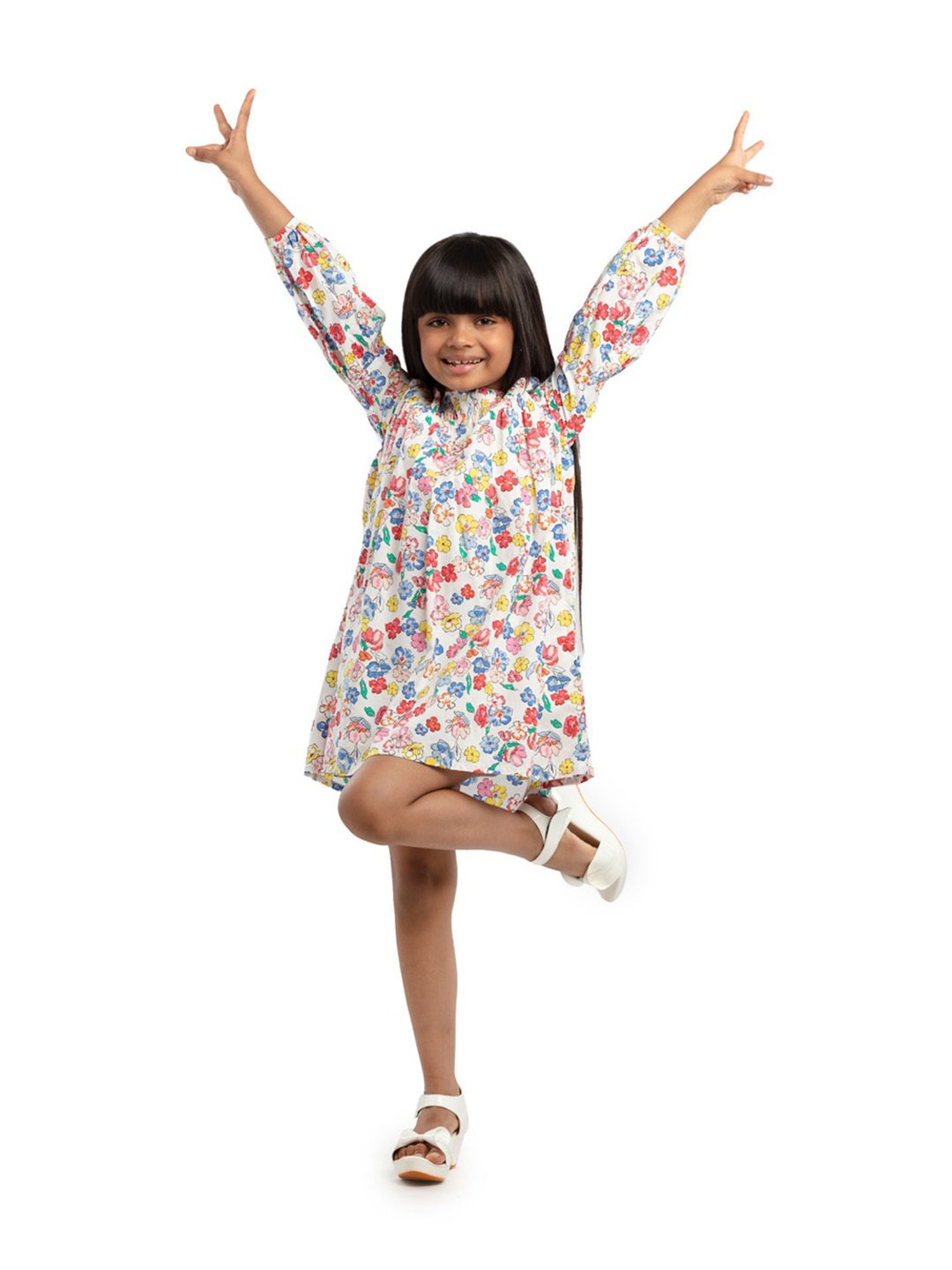 Under Fourteen Only Kids Multicolor Floral Print Full Sleeves Dress