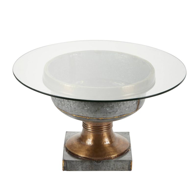 Coffee Table, Round Glass and Metal Bronze and Gray - Olivia & May