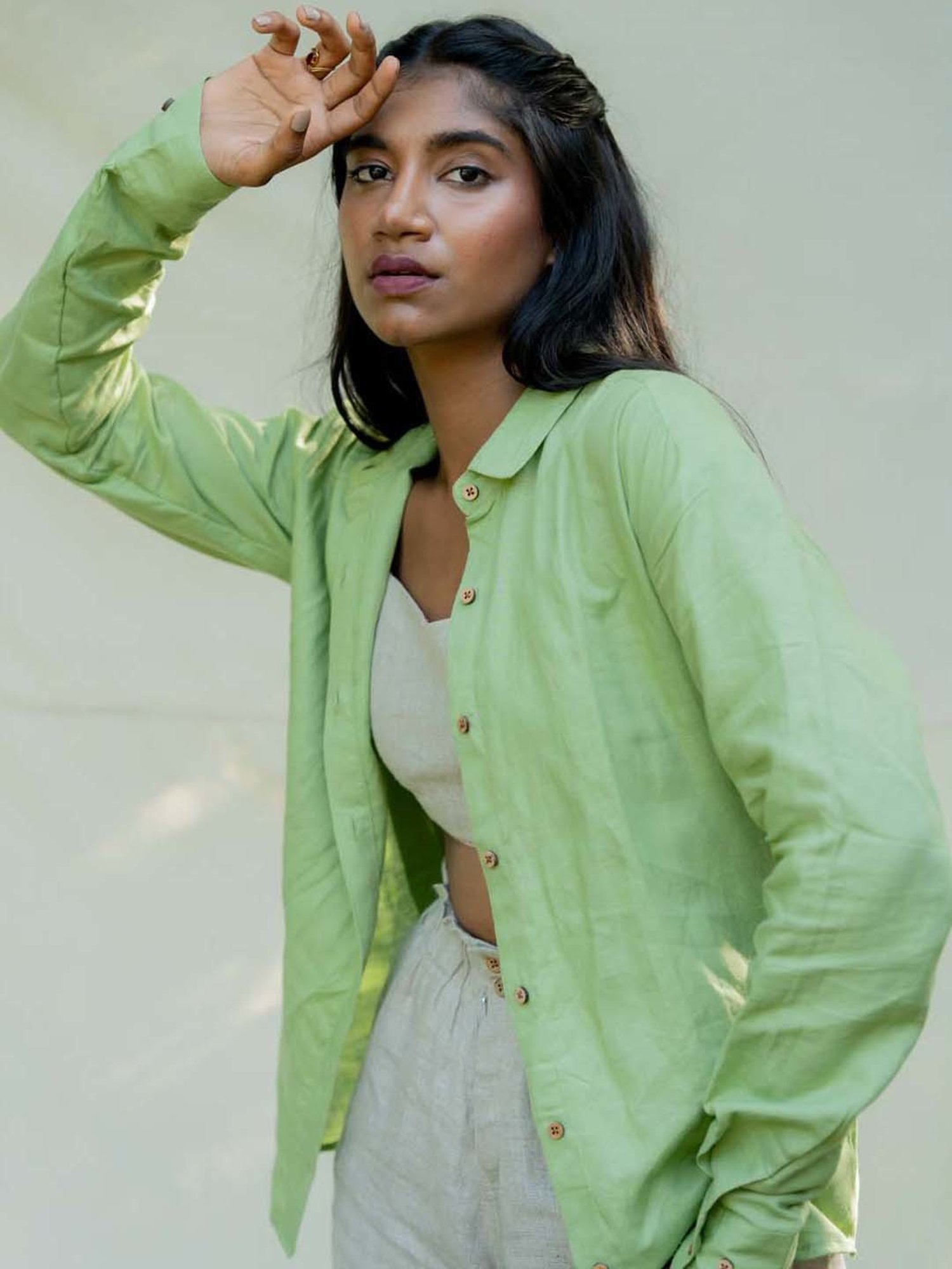 Anousshka Moss Green Oversized Shirt