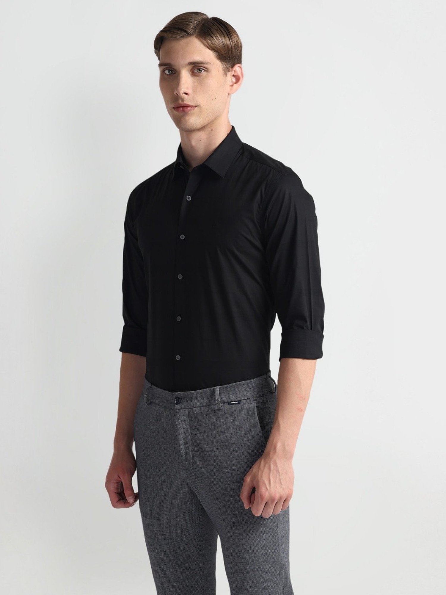 Arrow Newyork Black Cotton Slim Fit Checks Shirt