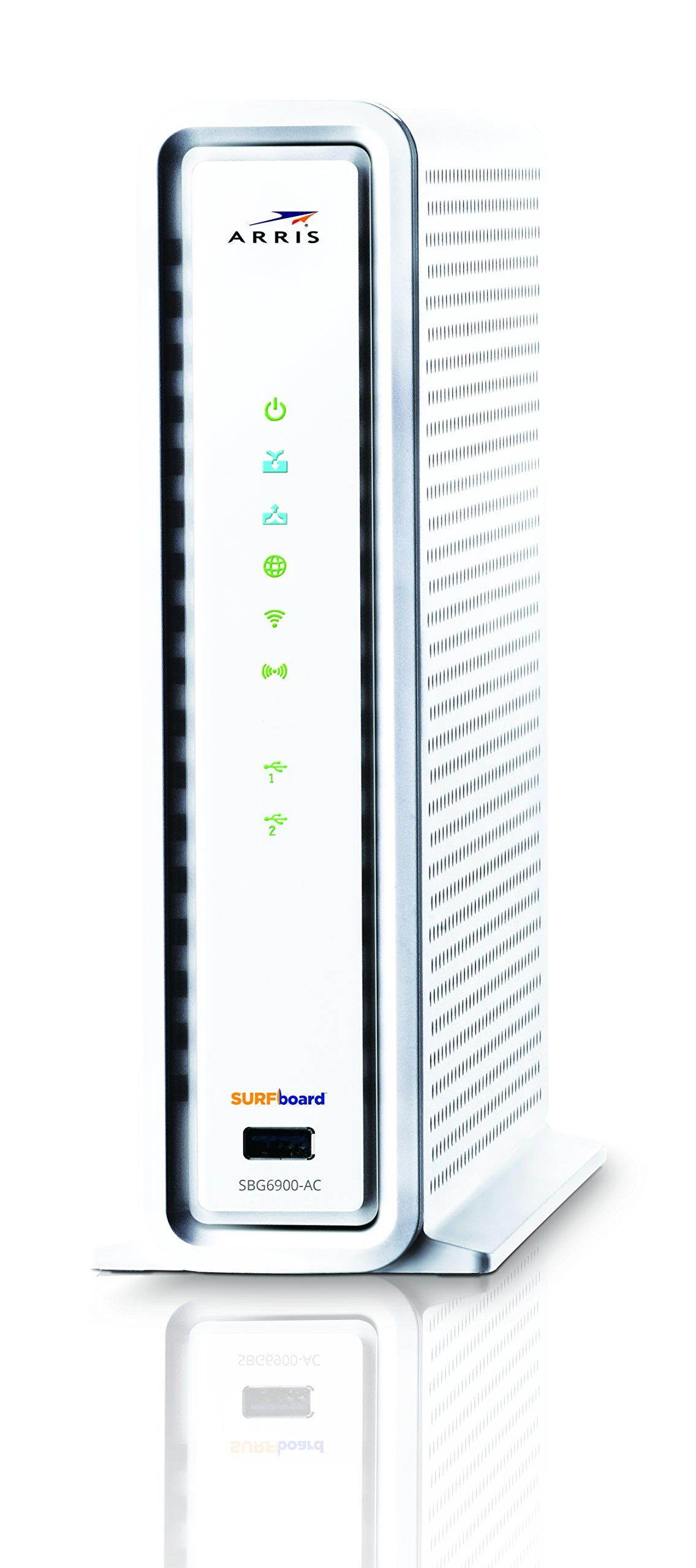 ARRIS SURFboard SBG6900-AC IEEE 802.11ac Cable Modem/Wireless Router - 2.40 GHz ISM Band - 5 GHz UNII Band - 1900 Mbit/s Wireless Speed - 4 x Network Port - USB - Gigabit Ethernet - Desktop