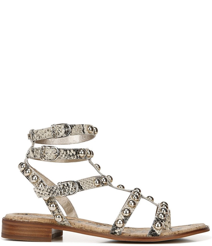 Sam Edelman Eavan Studded Snake Print Leather Gladiator Sandals