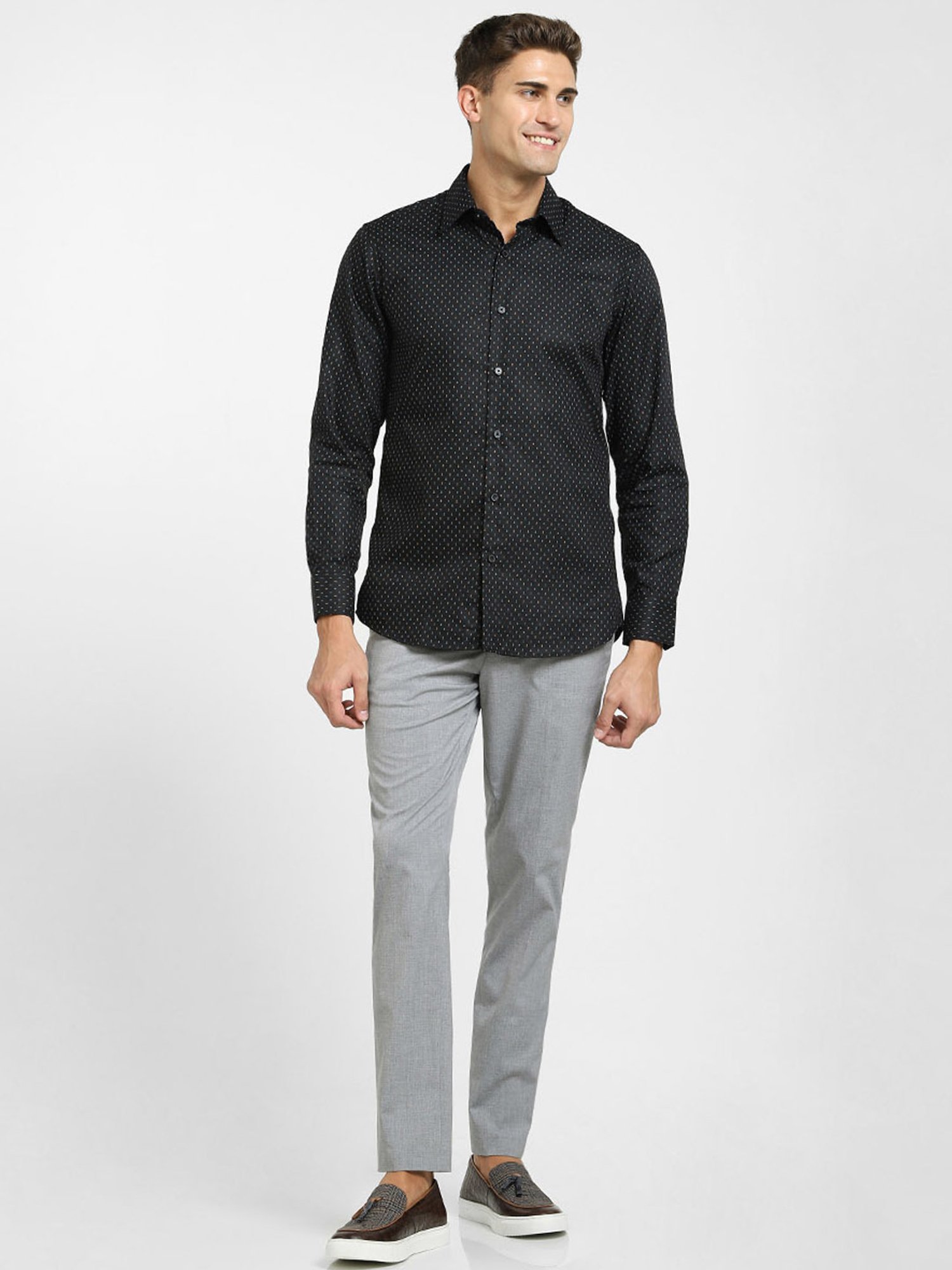 SELECTED HOMME Black Cotton Slim Fit Printed Shirt
