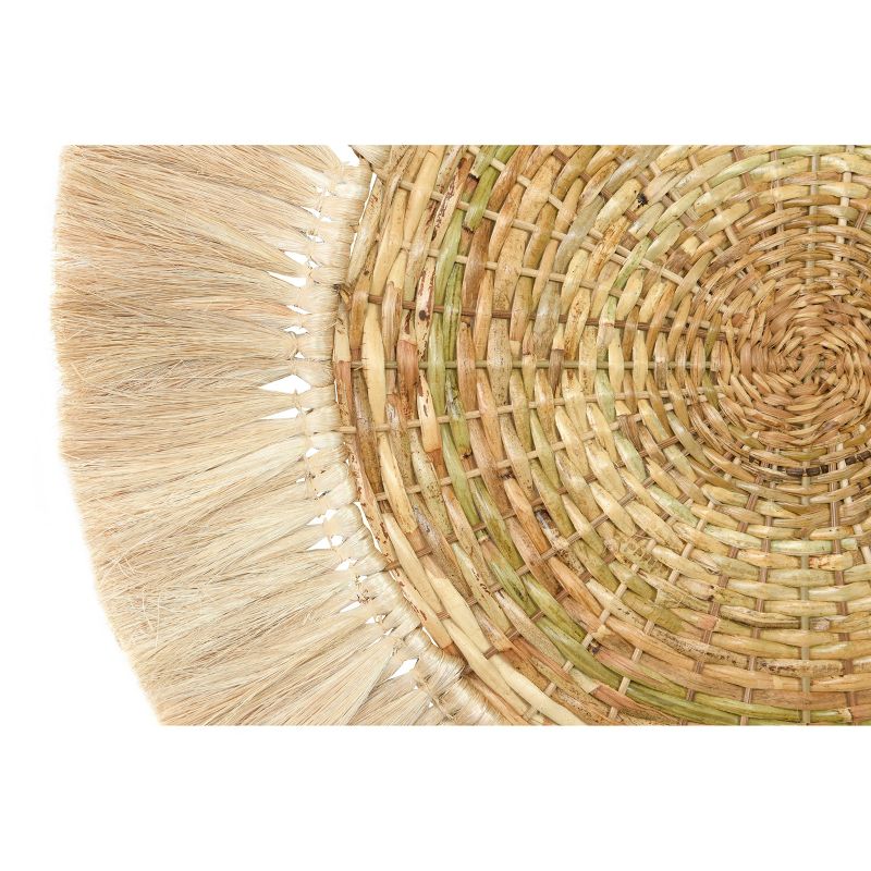 28" Round Handwoven Rattan and Abaca Wall Art with Fringe Brown - 3R Studios