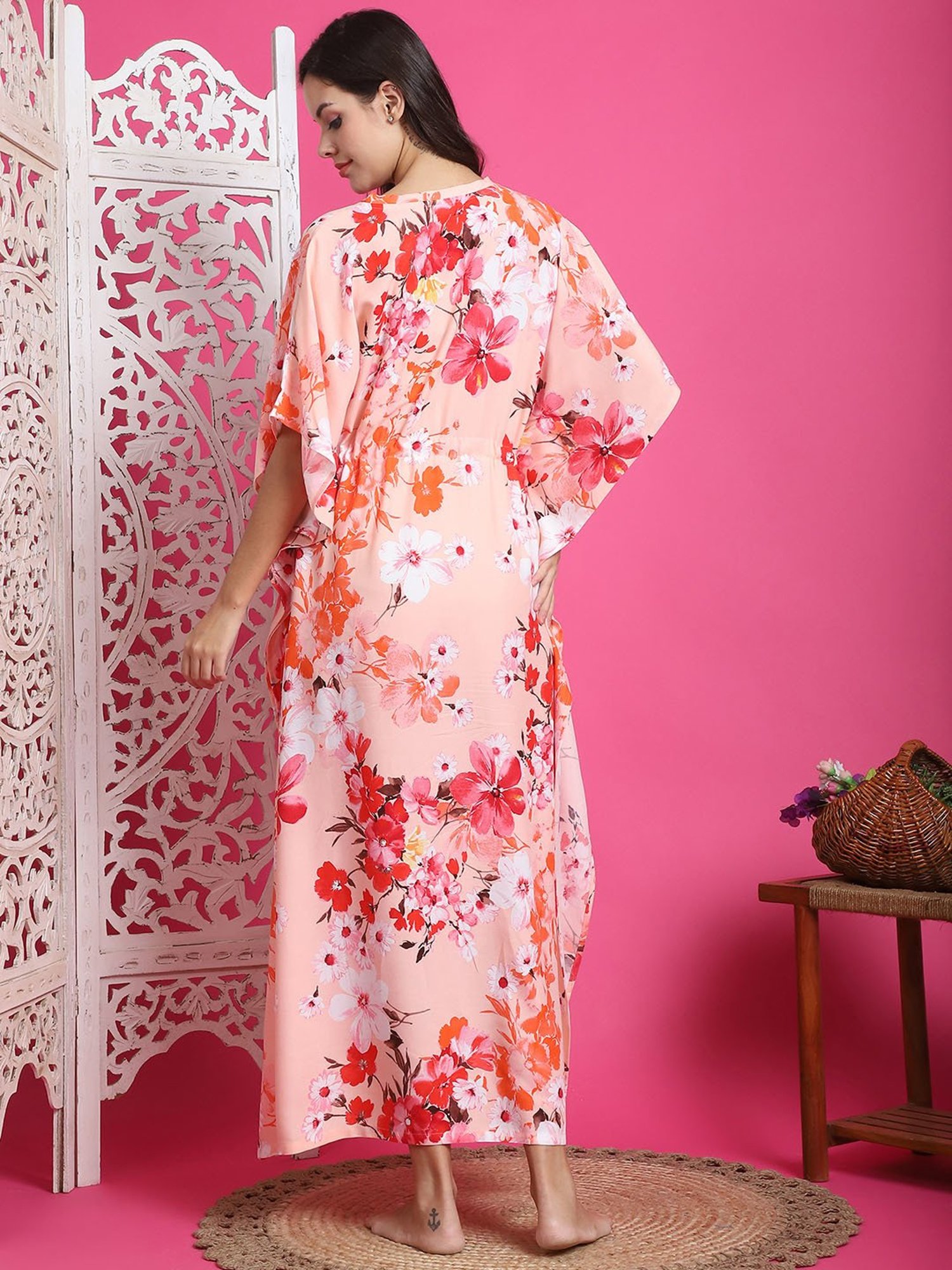 Boston Club Pink Printed Kaftan Night Dress
