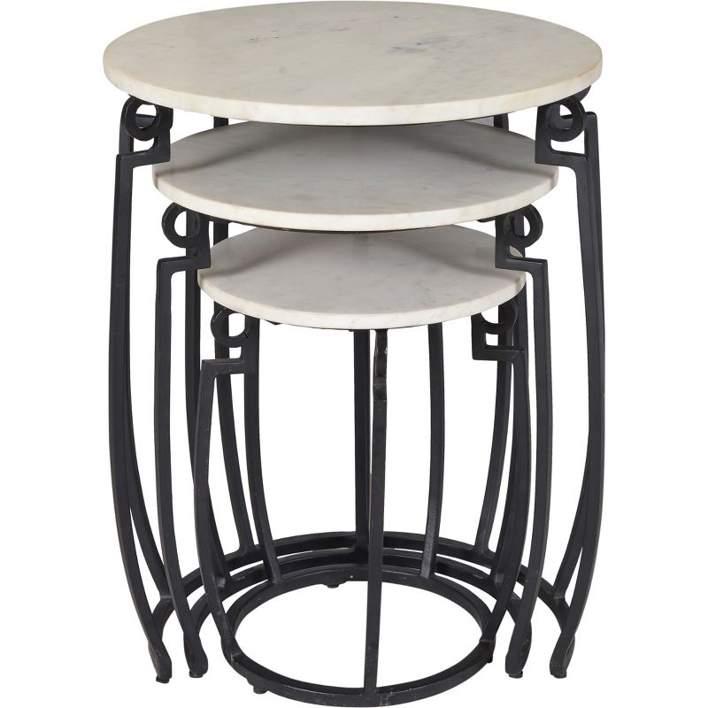 Set Of 3 Contemporary Marble Nesting Tables Black - Treasure Trove