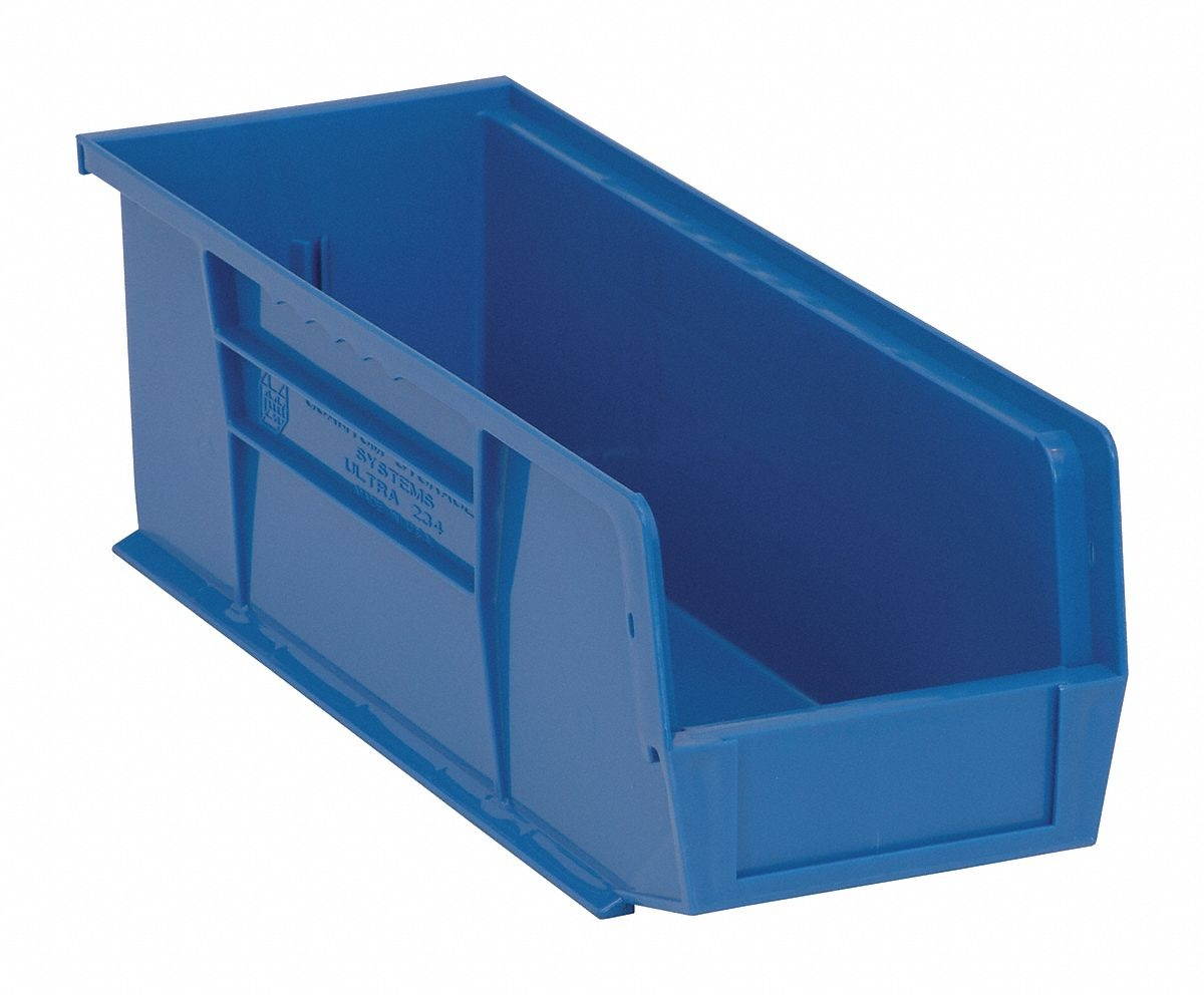 QUANTUM STORAGE SYSTEMS QUS234BL Blue Hang and Stack Bin, 14-3/4"L x 5-1/2"W x