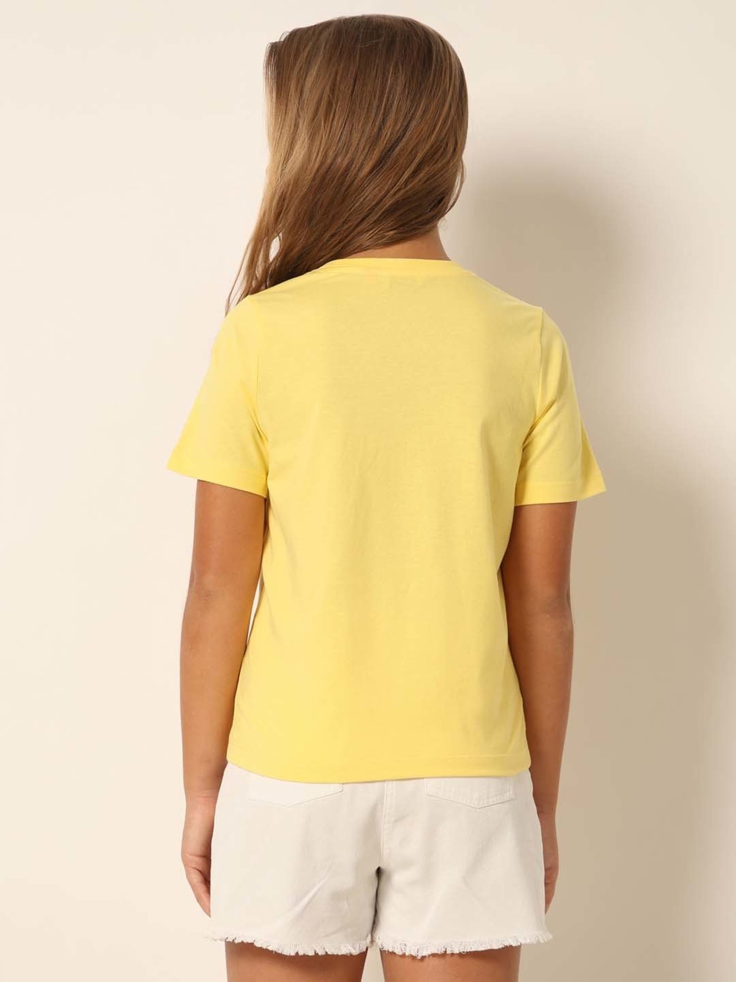 VERO MODA GIRL Yellow Cotton Printed T-Shirt