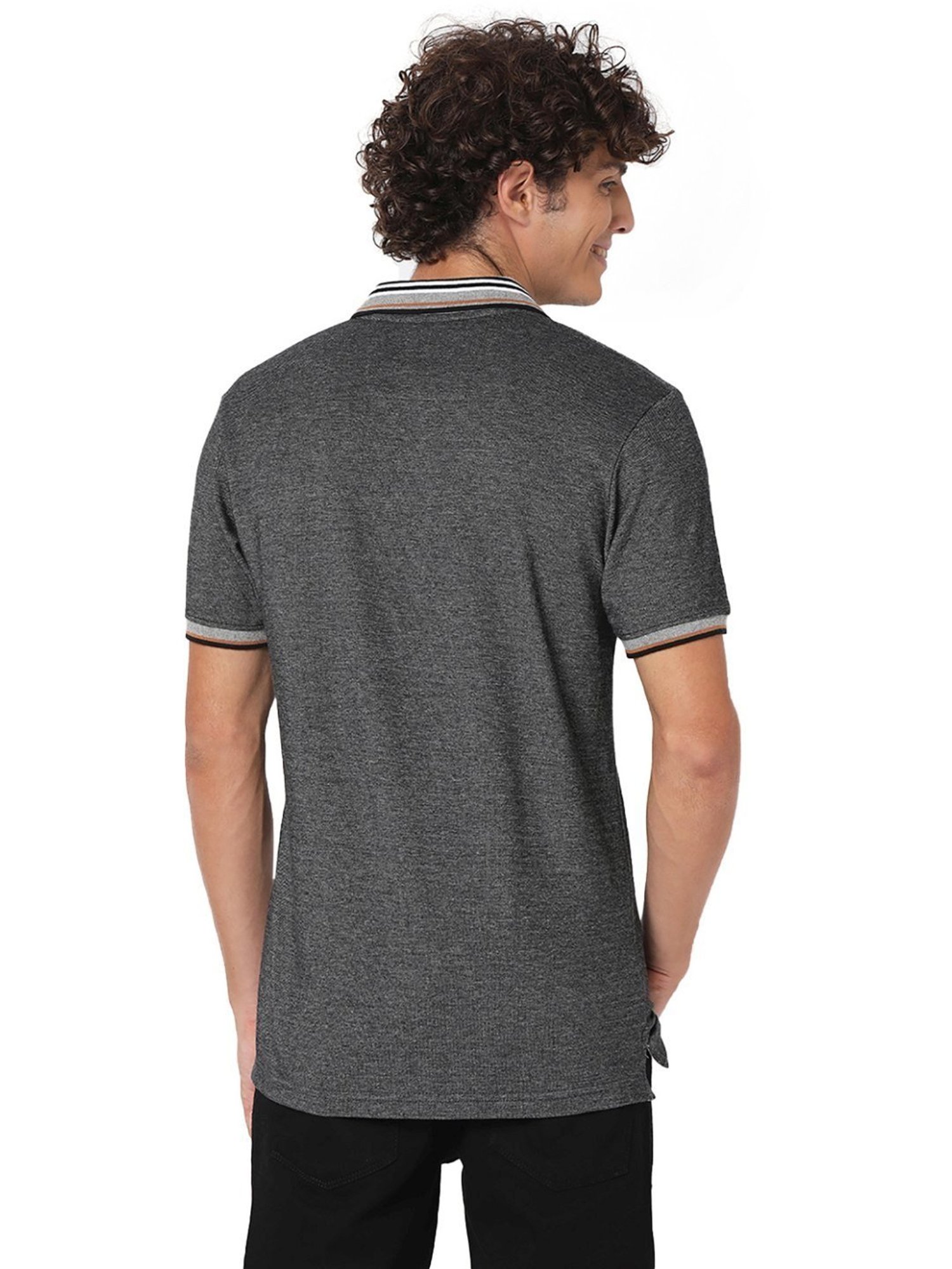 Mufti Grey Cotton Slim Fit Polo T-Shirt