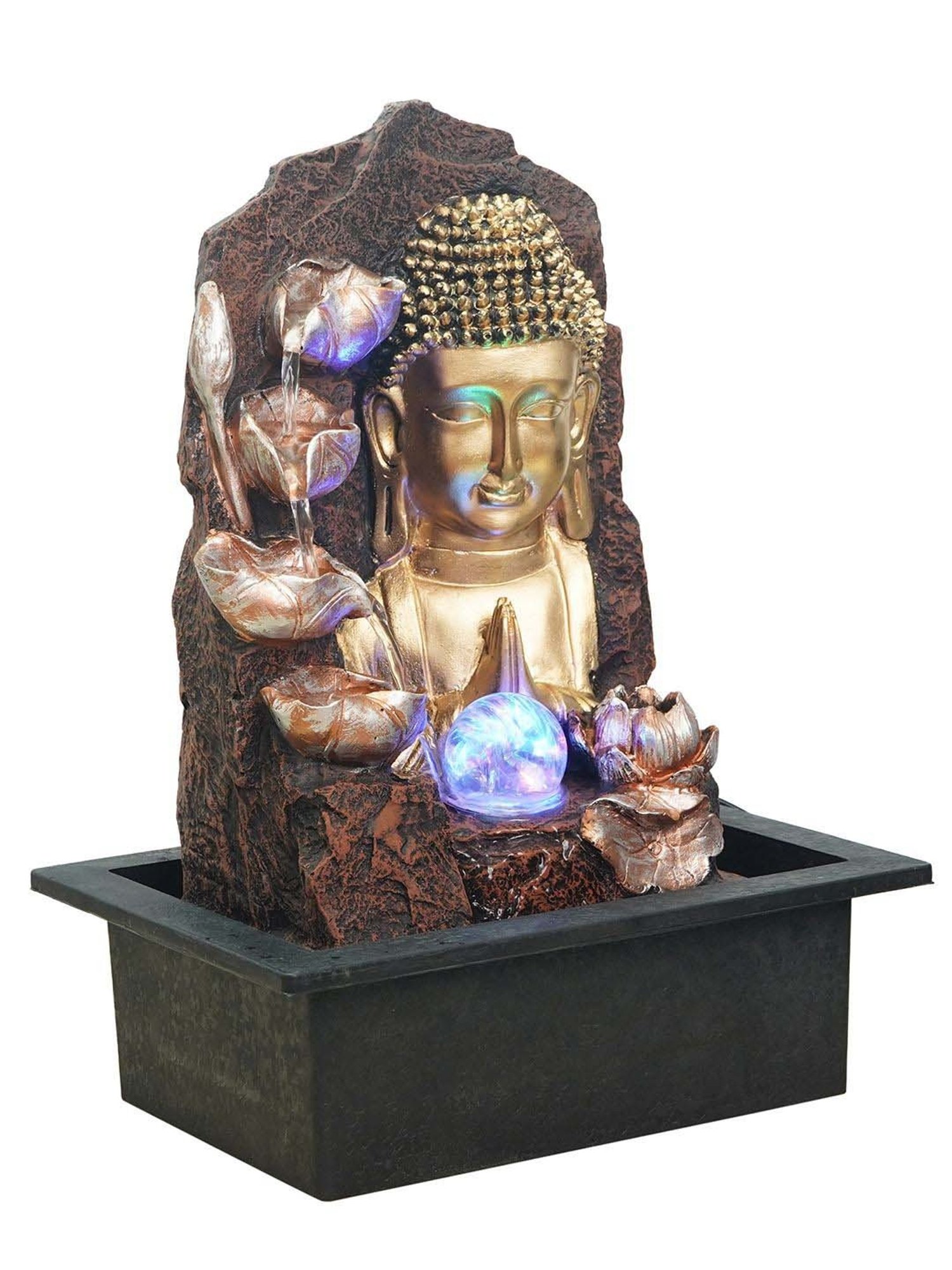 CHRONIKLE Brown & Golden Polyresin Buddha 4 Artistic Steps Waterfall Fountain