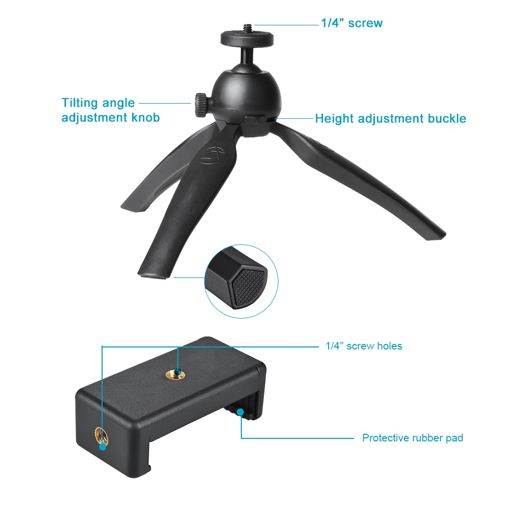 Mini Tabletop Tripod 2-Level Adjustable Working Heights 1/4