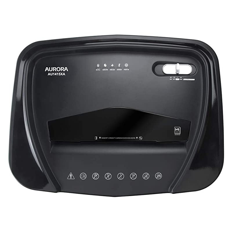 AU1415XA 14Sheet Crosscut PaperCD and Credit Card Shredder 5Gallon pullout Basket 10 Minutes Continuous Run Time