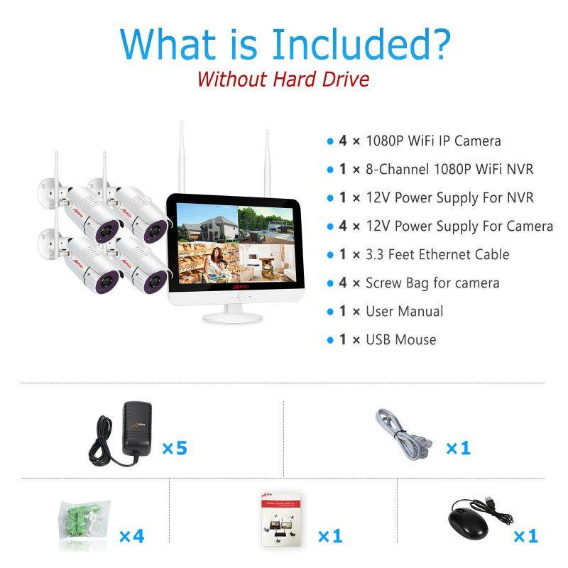 ANRAN 1080P Wireless Security Cameras System, 8 Channel 1080P NVR and 4PCS 2.0MP Weatherproof Home Video Surveillance Cameras with Night Vision, Motion Detection