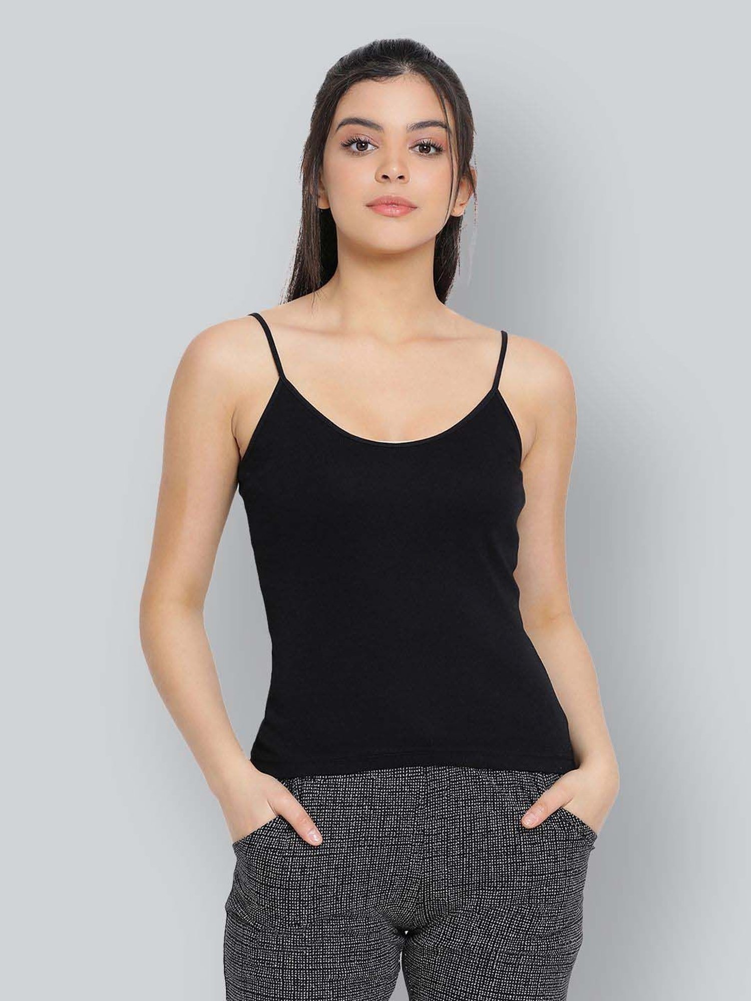Lyra Black Cotton Plain Camisole