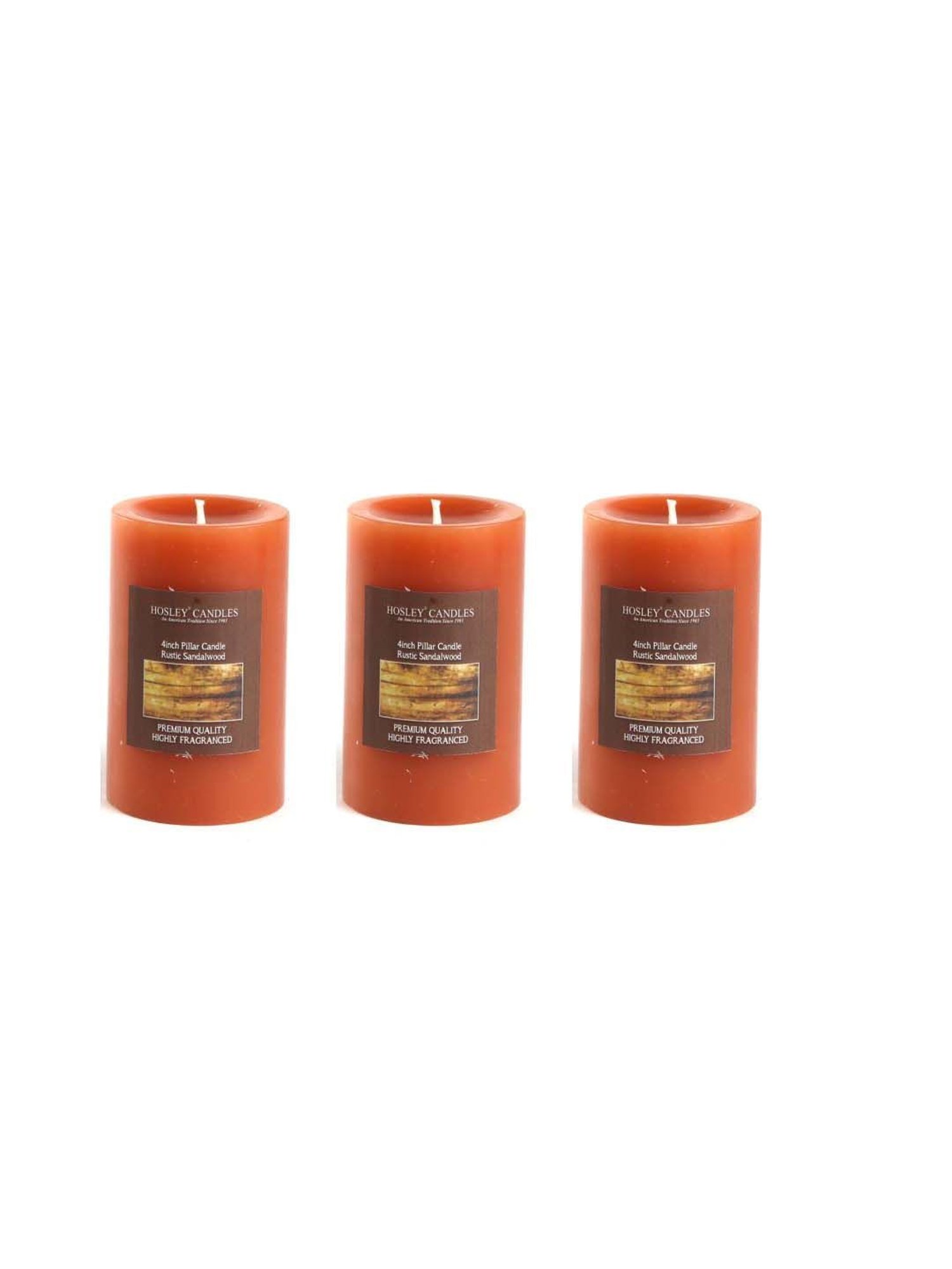 HOSLEY Brown Wax Pillar Candle - Set of 3