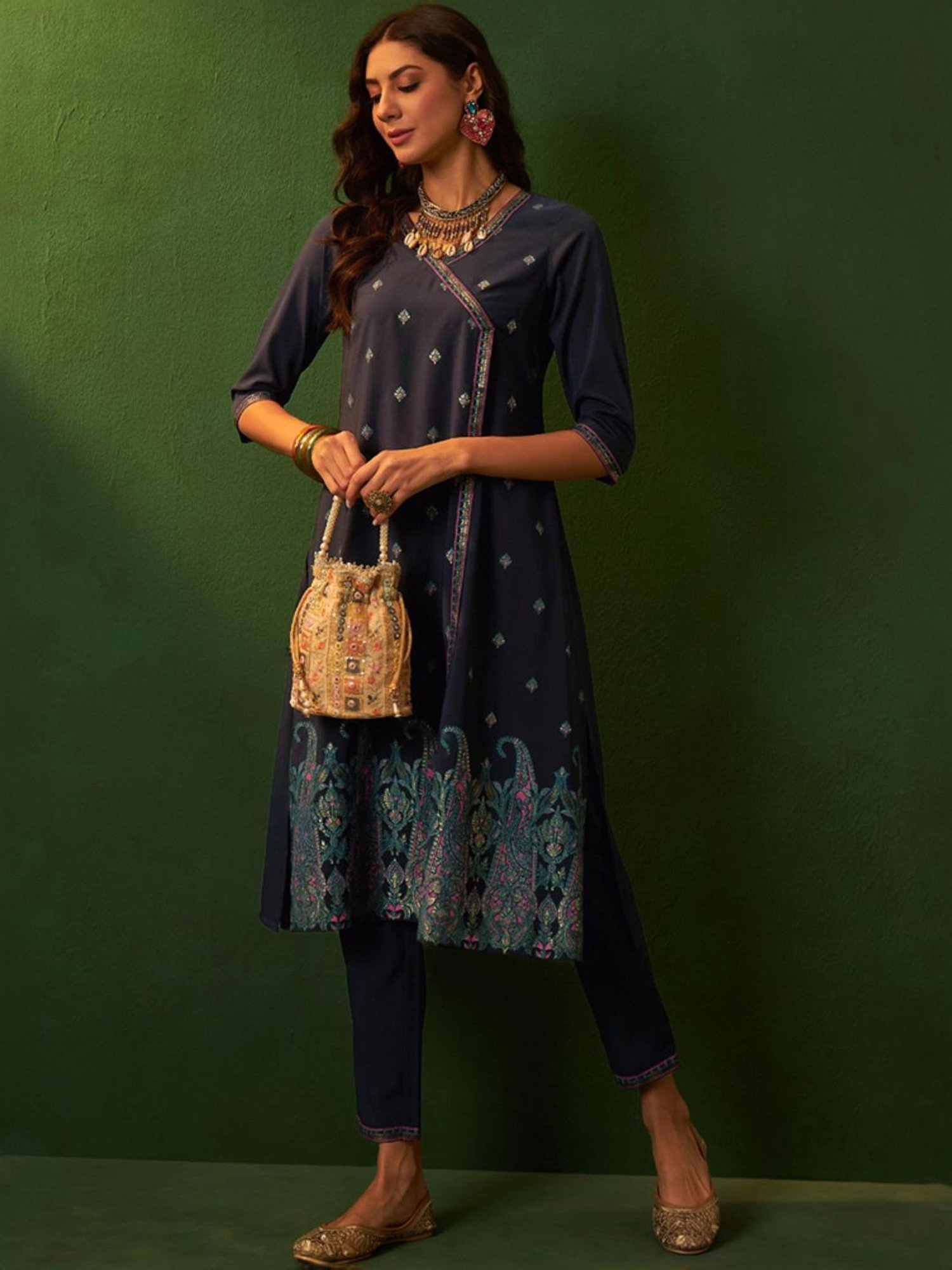 Ziyaa Blue Printed Kurta Pant Set