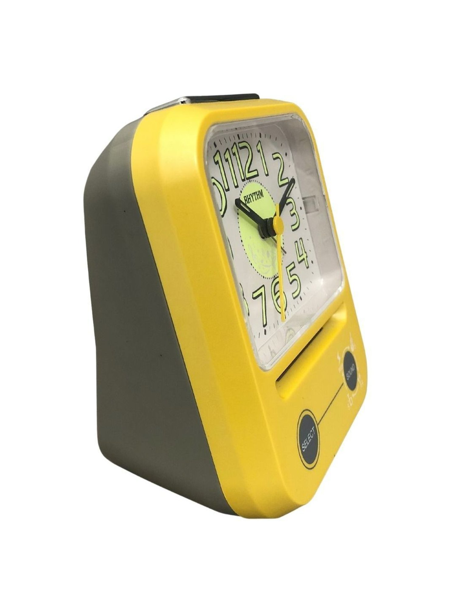 RHYTHM Elegant Rectangular Yellow & Grey Plastic Table or Desk Clock