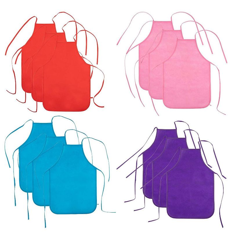 Blue Panda 36 Pack Kids Aprons for Painting, Baking, Cooking, 12 Colors (12.8 x 18.7 In)