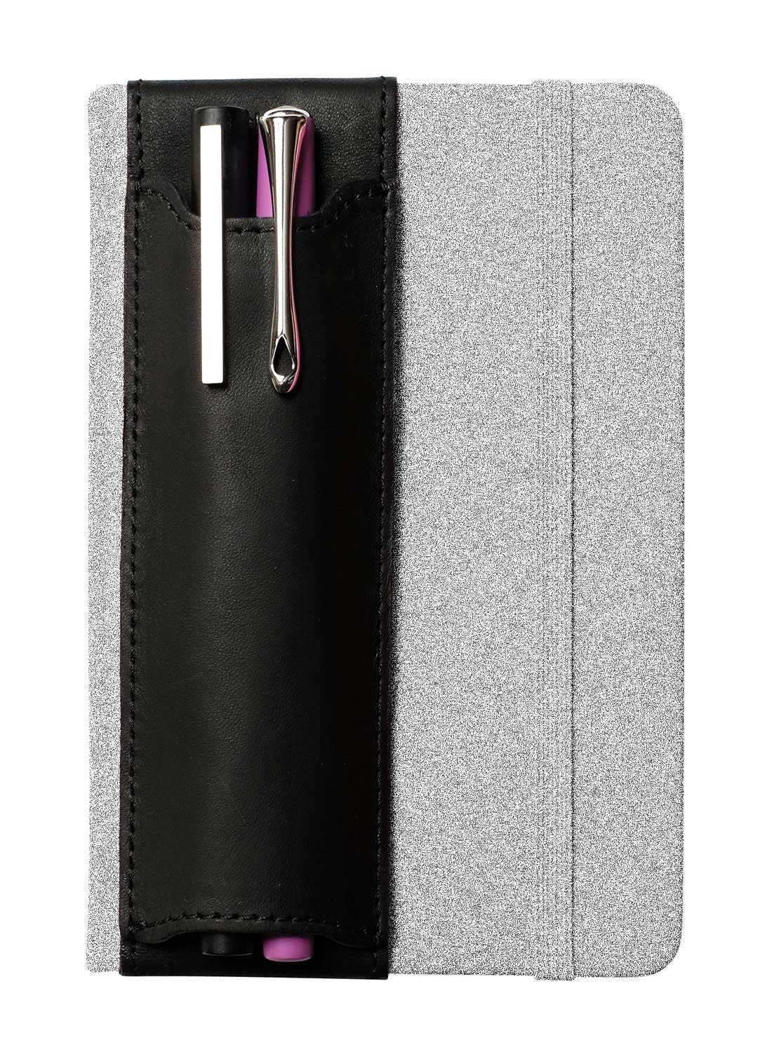 Pocket Two Pen Holder Quiver, Pen Holder For Notebooks, Pen Sleeve For Notebooks, A6, 5.5" - 6.5" tall. (14cm - 16.5cm) (Black Leather)