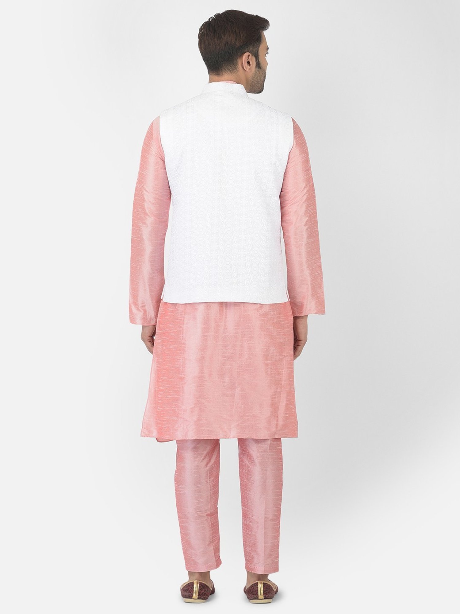 Deyann Pink & White Regular Fit Embroidered Kurta Set With Jacket