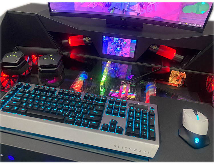 ALAMENGDA  Full Tower Computer Case All-in-one Desk Case Desk / DIY Cool Transparent Built-in MOD / Large Computer Case Table/With Small Secondary Screen