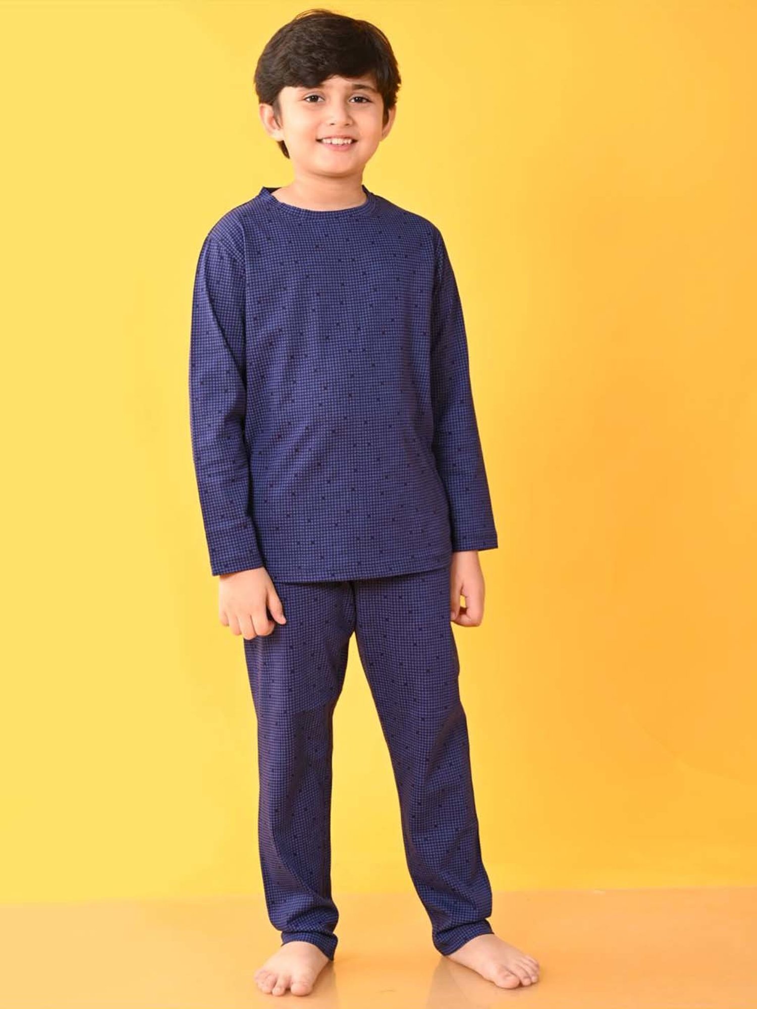 Anthrilo Kids blue Cotton Chequered Full Sleeves T-Shirt & Trouser
