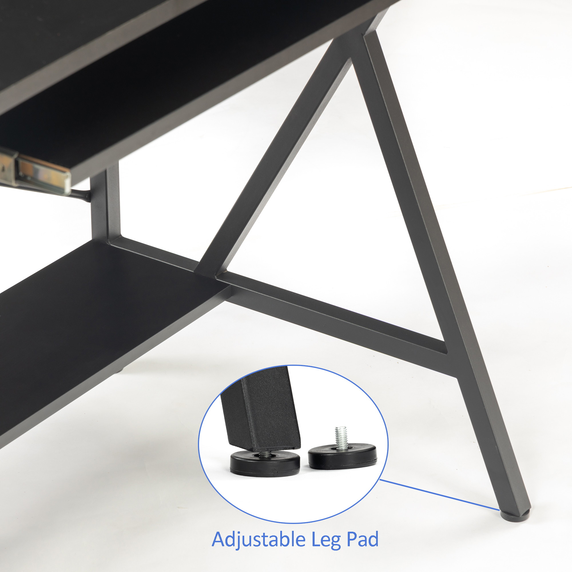 47 Inch Gaming Desk with Storage Rolling Keyboard Tray Monitor Stand - 47'' E-Sports Computer Game Desk - Large Ergonomic Gamer Table - Home Office Workstation with Shelf for PC Laptop Gears (Black)