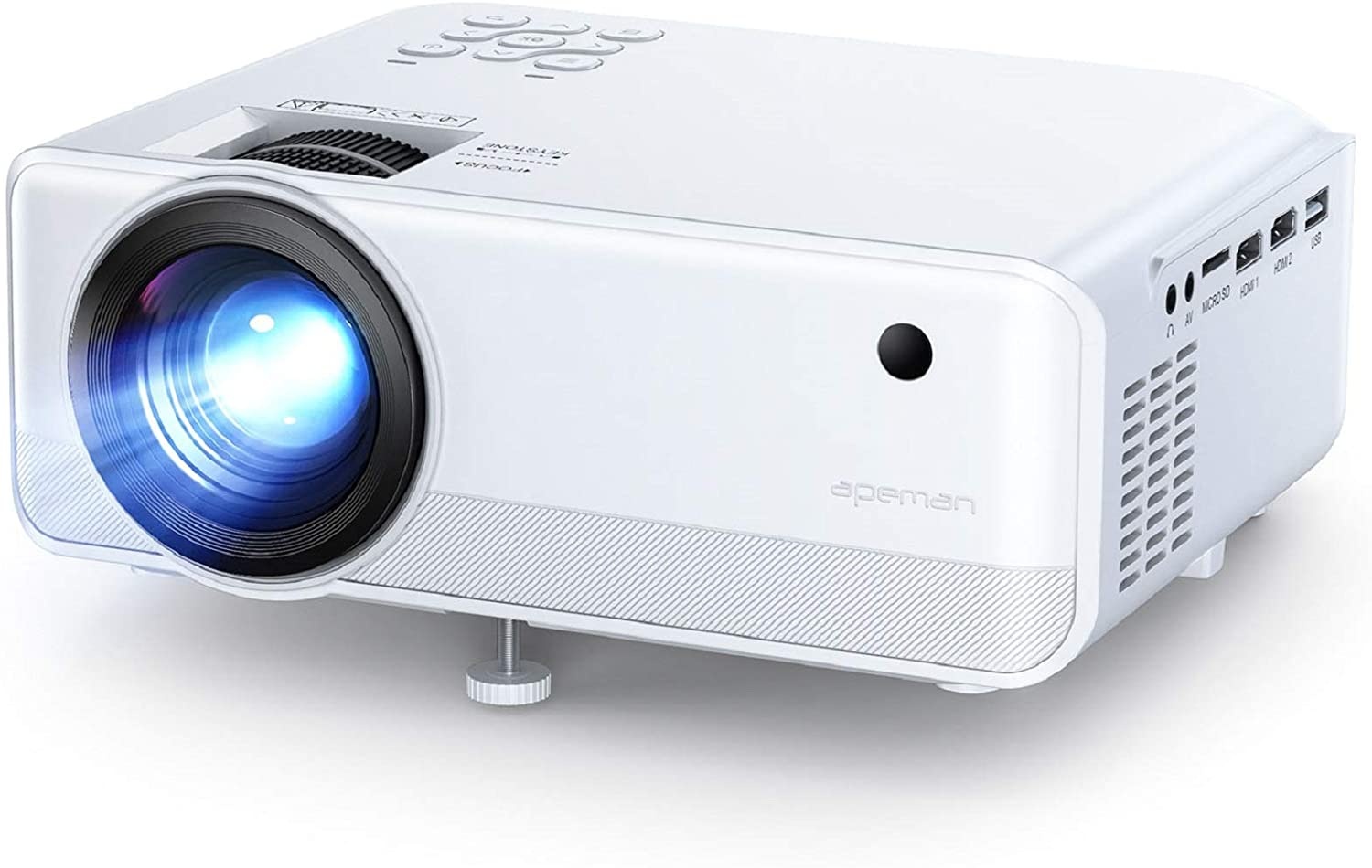 Mini Projector, APEMAN 5000 Lumen 1080P Supported Projector, 200'' Display 50000 Hrs LED Life, Dual Speakers Portable Projector, Compatible with HDMI, USB, VGA, TF, PS4, Laptop, DVD for Home Cinema