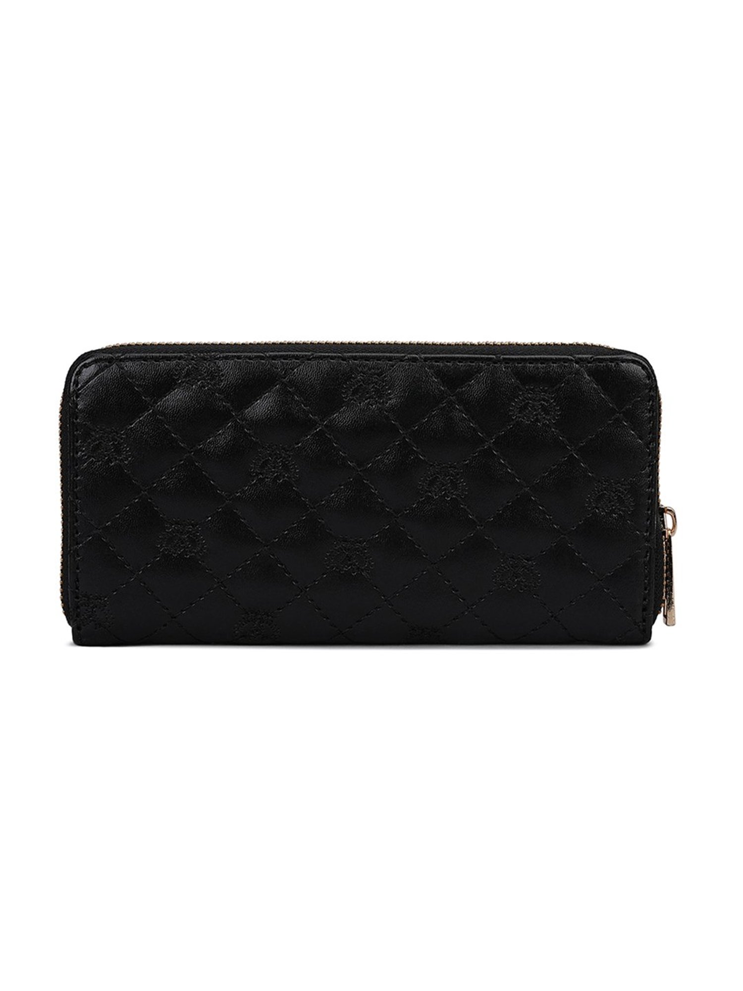 KLEIO Black Quilted Zip Around Wallet for Women