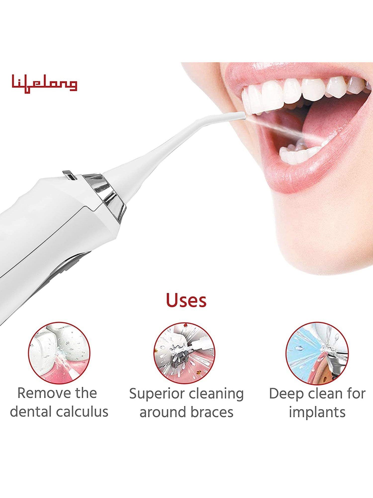 Lifelong LLDC36 Rechargeable Water Teeth Flosser (White)