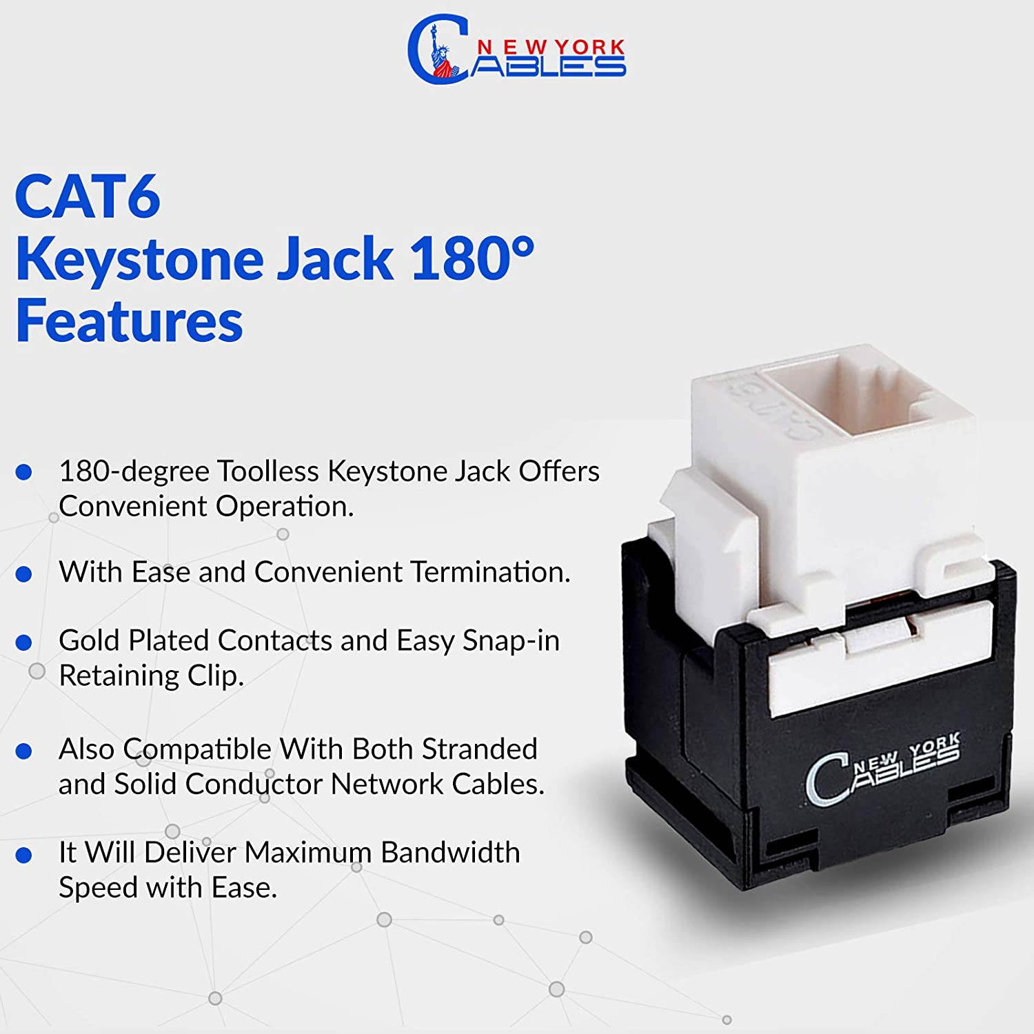Cat6 rj45 180 Degree Keystone Jack, 10-Pack UL Listed Keystone Jack, rj45 Punch Down Keystone Jack Adapter, Cat6 Keystone Jacks for Modular Patch Panel & Keystone Jack Wall Plate (Pack of 10)