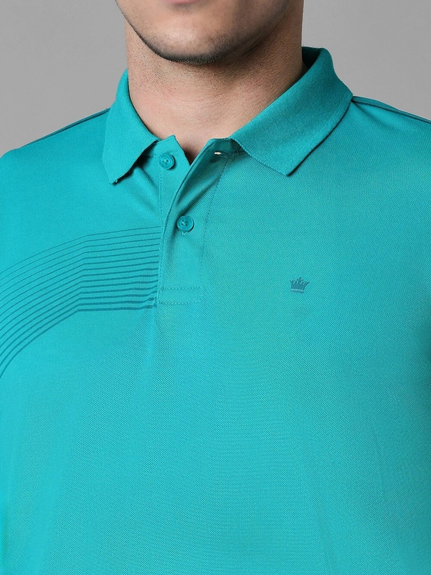 Louis Philippe Blue Cotton Regular Fit Printed Polo T-Shirt