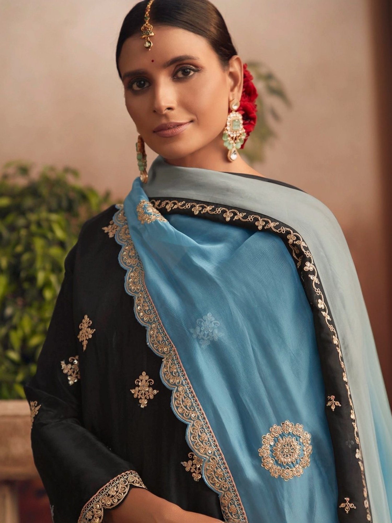 Indo Era Black Embroidered Kurta Pant Set With Dupatta