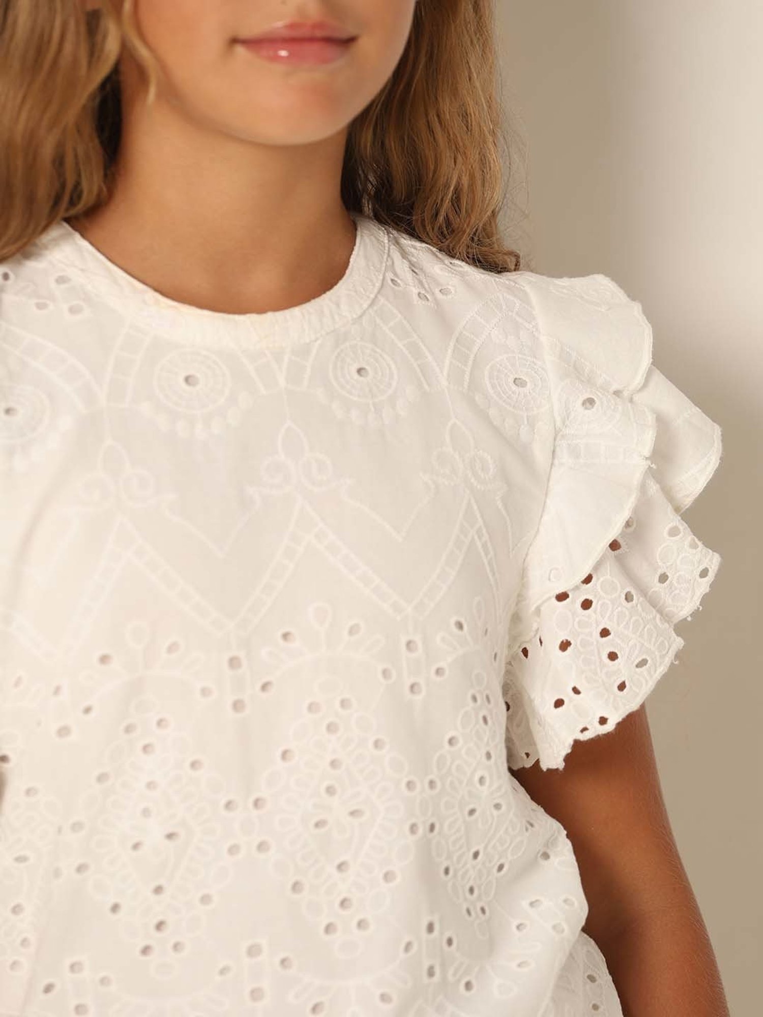 VERO MODA GIRL White Cotton Embroidered Top