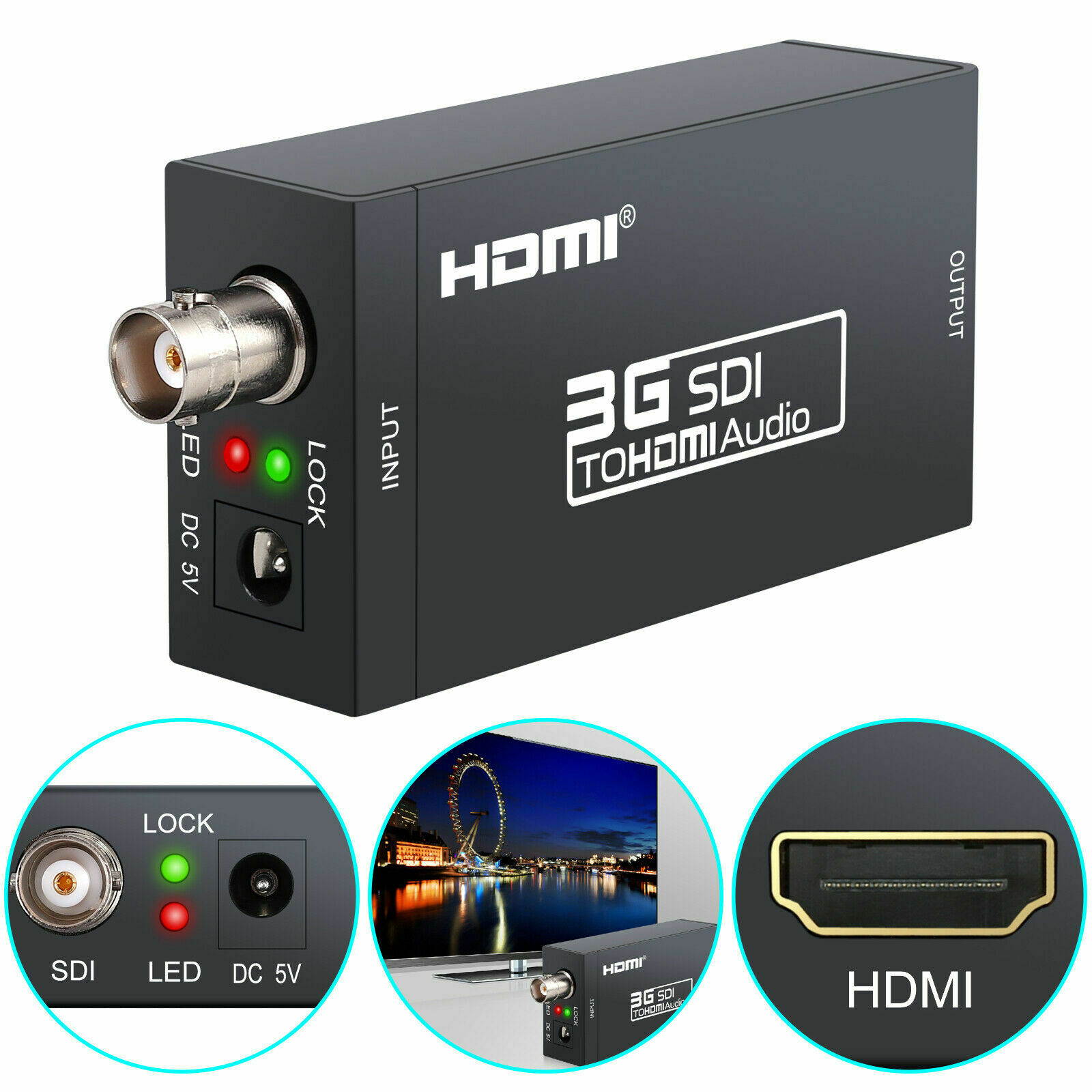 New Mini HD 1080P 3G SDI to HDMI Converter Support SD-SDI, HD-SDI and 3G-SDI Signals Showing on HDMI Display AY30