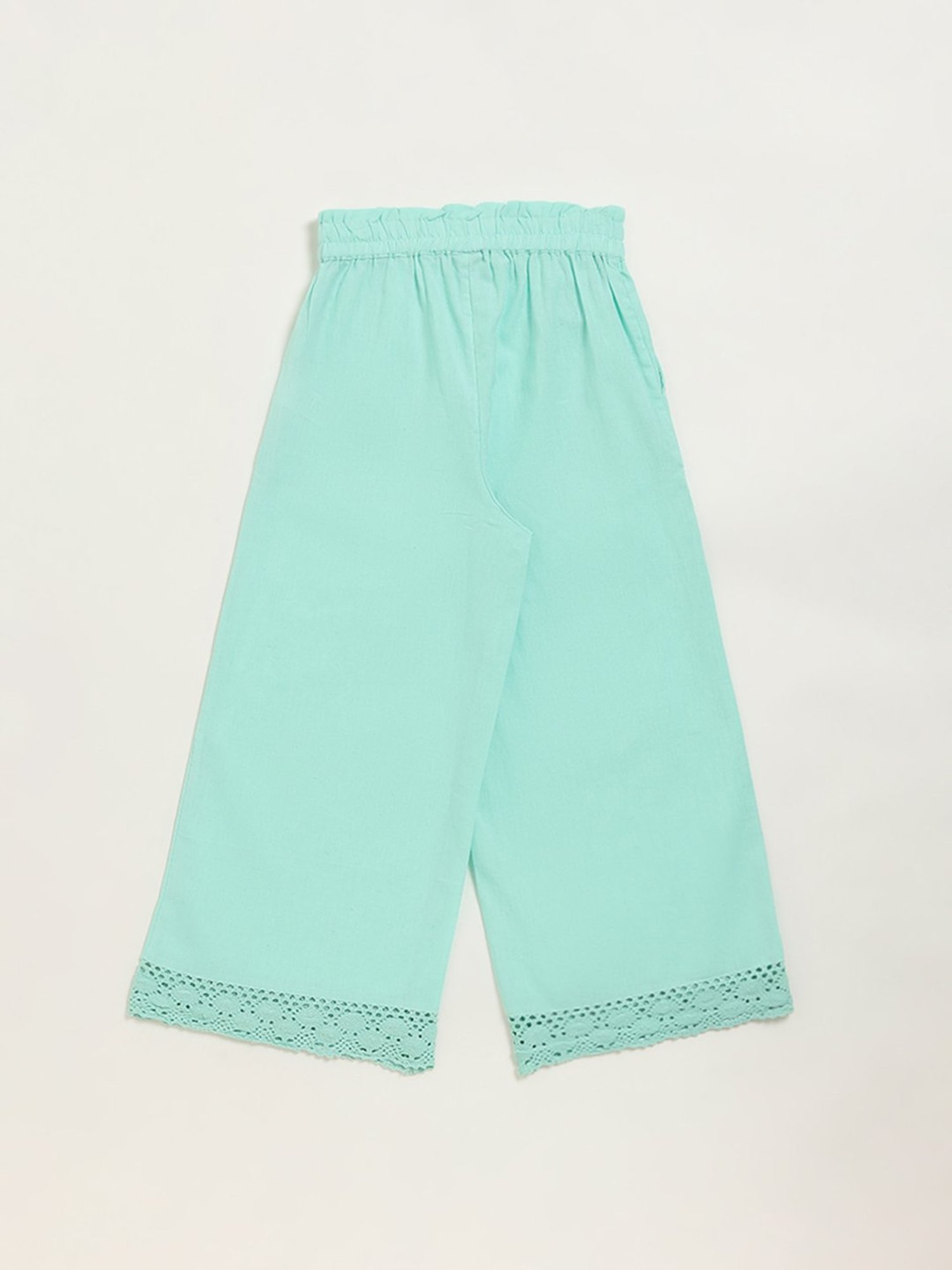 Utsa Kids by Westside Blue Crochet Detailed Cotton Blend Palazzos