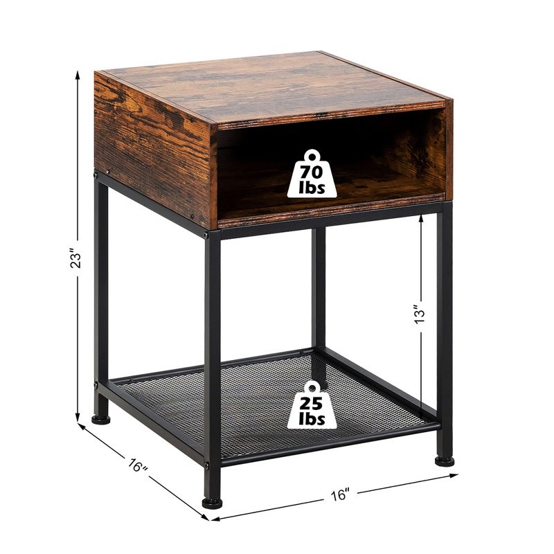 Costway Set of 2 Industrial Nightstand End Side Table W/ Compartment & Mesh Shelf