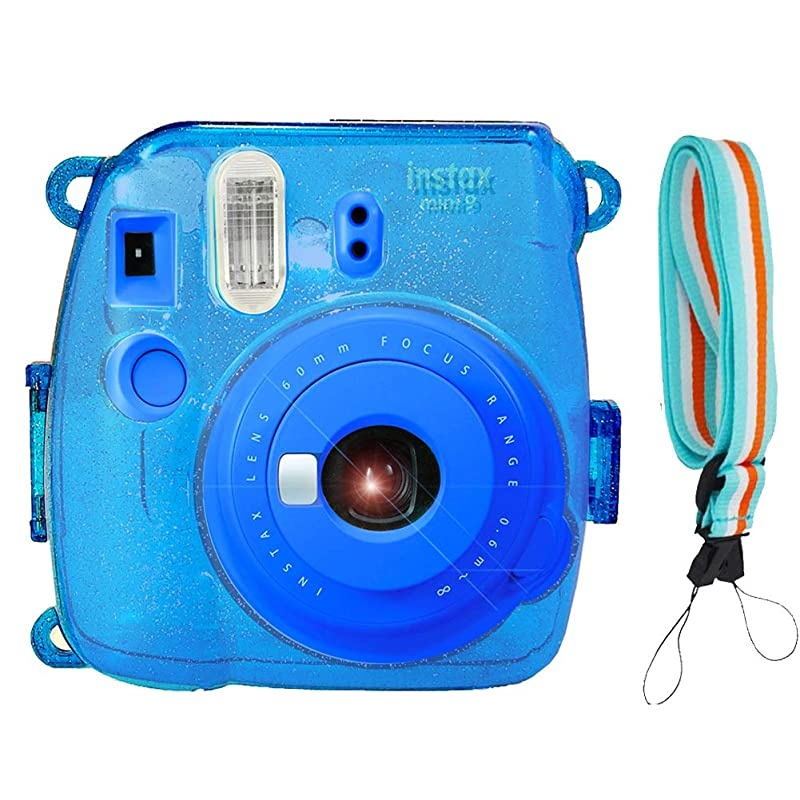 Glitter Crystal Case Compatible with Fujifilm Instax Mini 9/8/8+ Instant Film Camera with Cute Adjustable Strap. (Do not fit Mini 11 Camera ) - Transparent