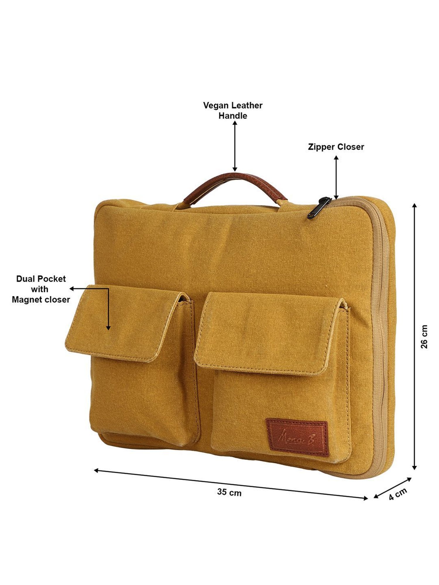Mona B 4 Ltrs Mustard Small Laptop Sleeve