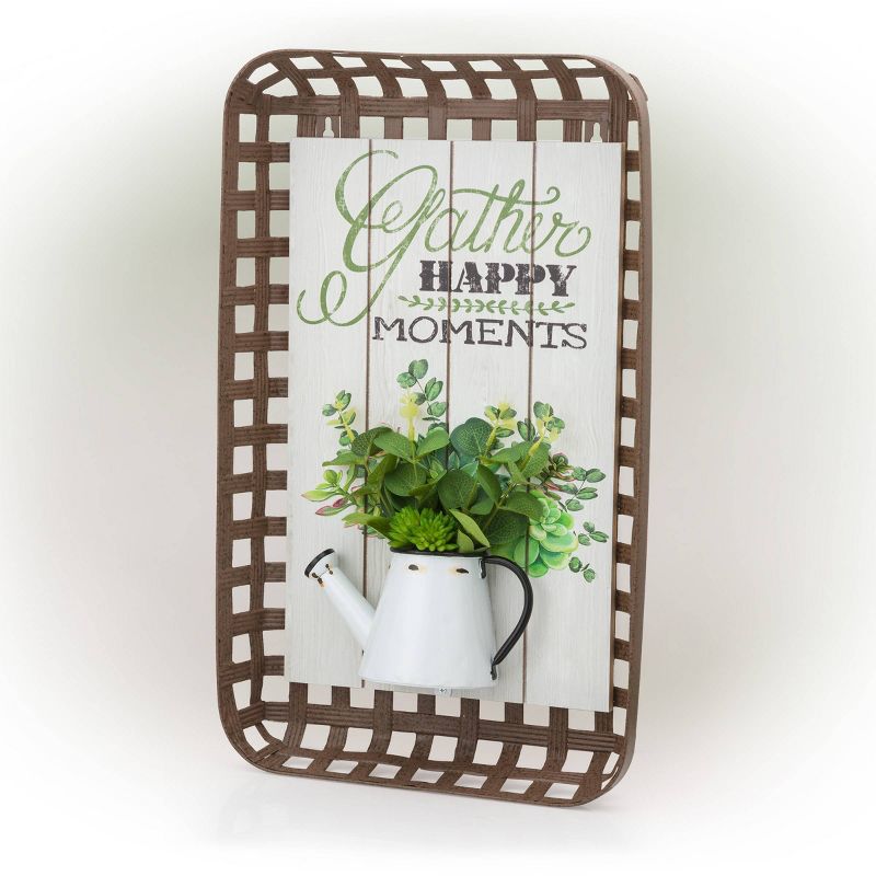 Alpine 19" Gather Happy Moments with Watering Can Iron Wall Decor