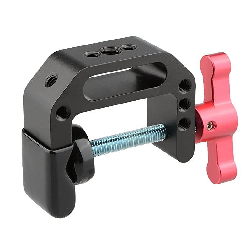 C-Clamp with 1/4 and 3/8 Thread Hole for Camera Monitor(Red T-Handle)