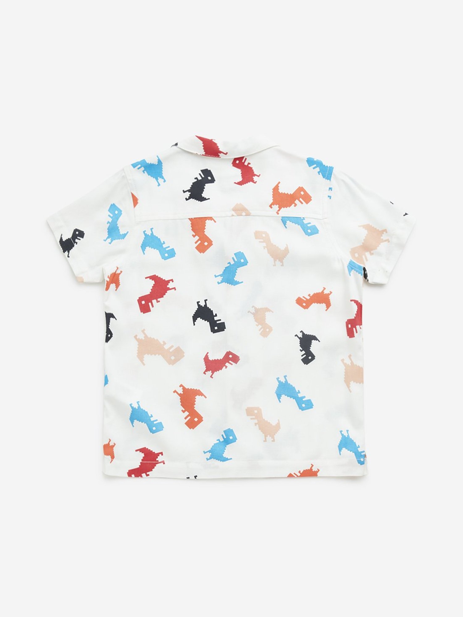 HOP Kids by Westside White Dinosaur Printed Resort-Fit Shirt