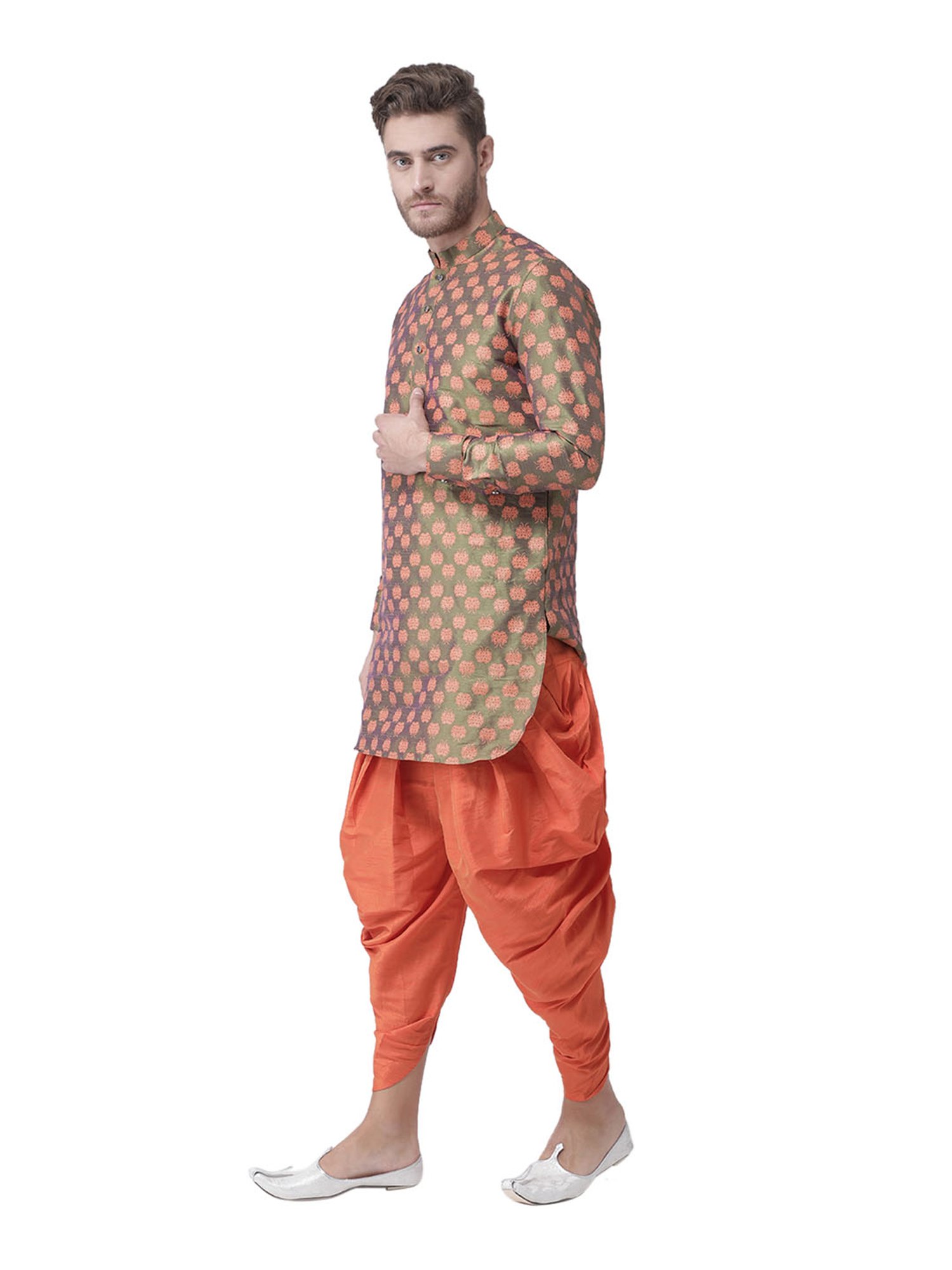 Deyann Green & Orange Full Sleeves Kurta Set