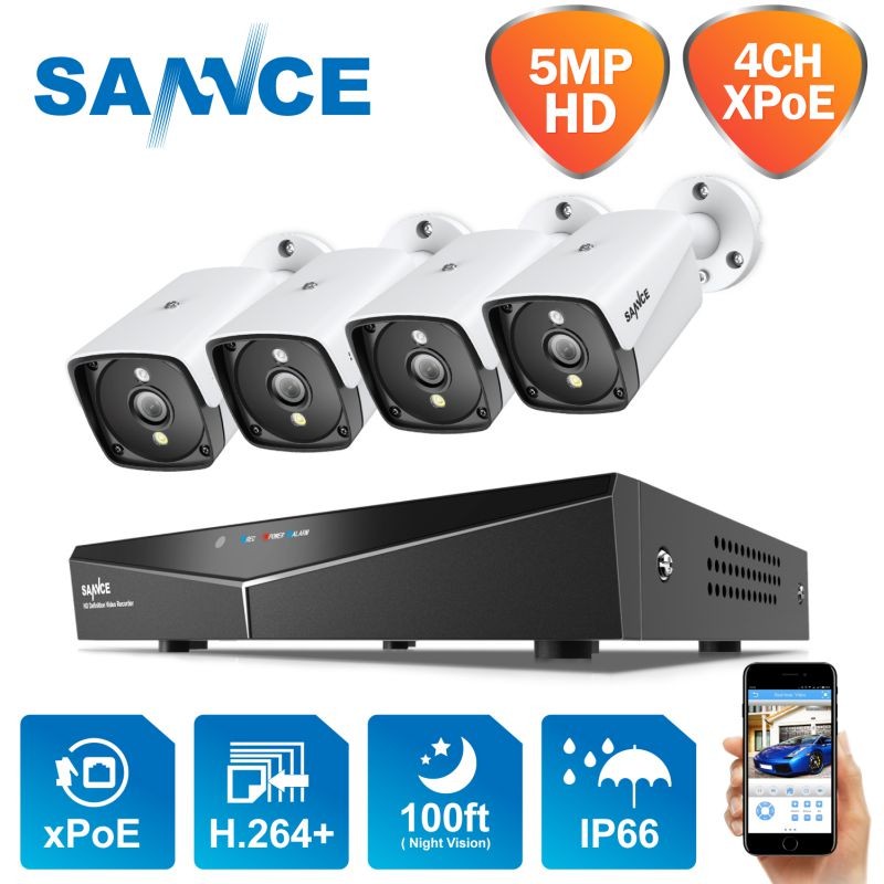 SANNCE 4-Channel 5MP XPoE Network Video Security System with 4 * 5MP cameras