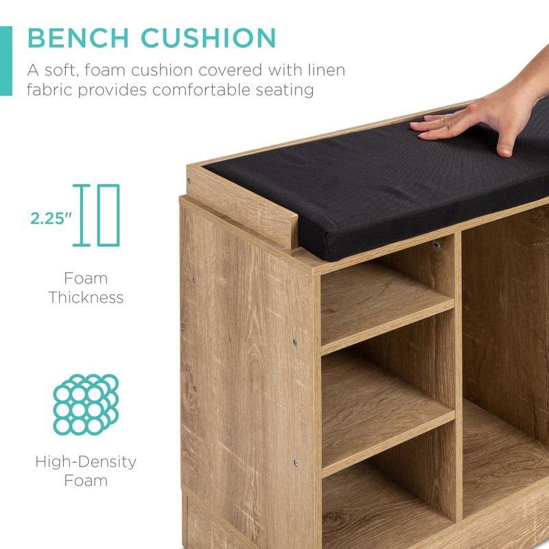 Best Choice Products 46in Shoe Storage Organization Rack Bench for Entryway, Bedroom w/ Padded Seat, 10 Cubbies - Maple