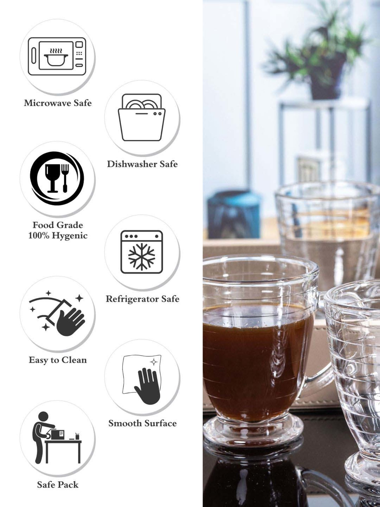 ROXX Antalya Ring Transparent Glass Coffee Mug (0.23 L) - Set of 12