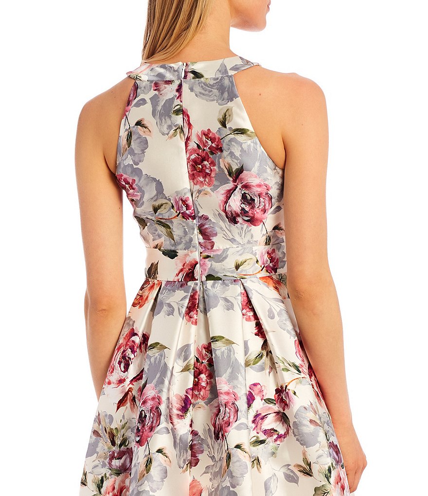 Eliza J Floral Brocade Halter Neck Sleeveless Mikado Ball Gown